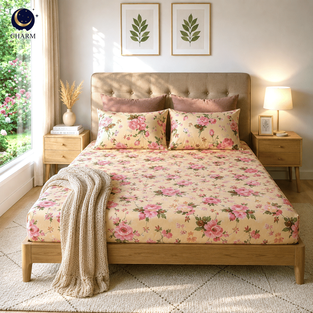 ชุดผ้าปูที่นอน 6 ฟุต 5 ชิ้น CHARM รุ่น CLASSIC ลาย CLASSIC ROSE_0